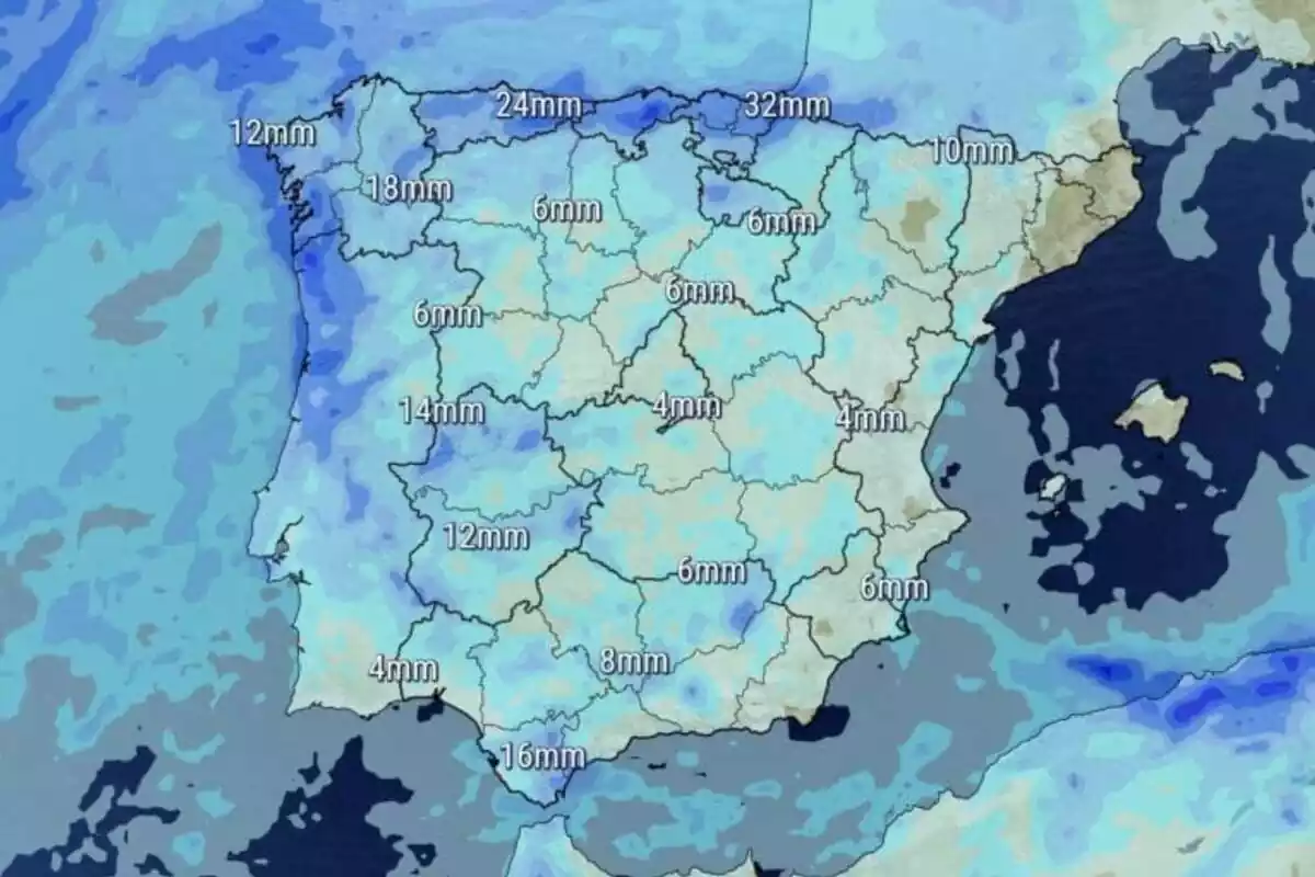 Mapa d´Espanya amb la pluja acumulada Mapa d´Espanya amb la pluja acumulada