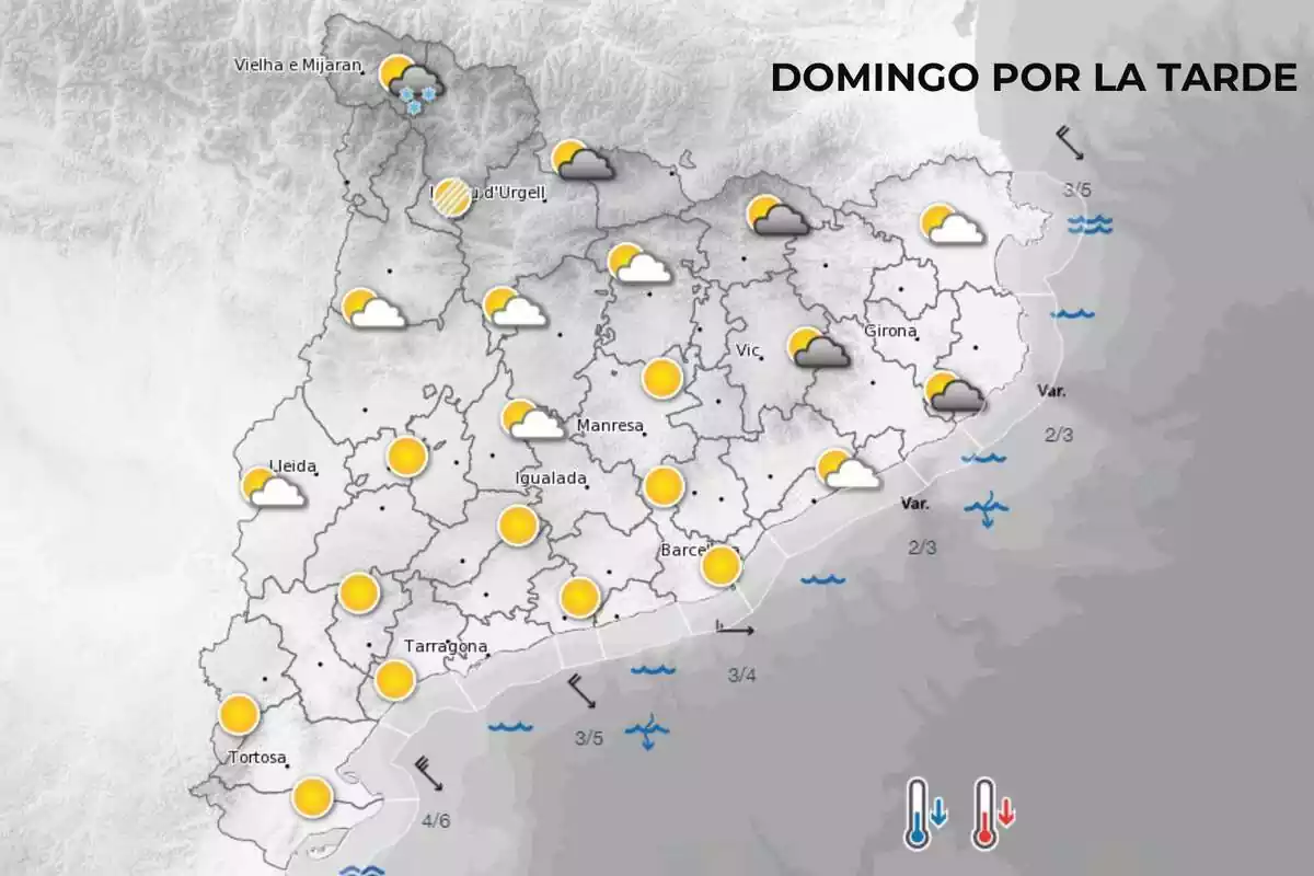 Mapa de símbolos del Meteocat para el domingo por la tarde Mapa de símbolos del Meteocat para el domingo por la tarde