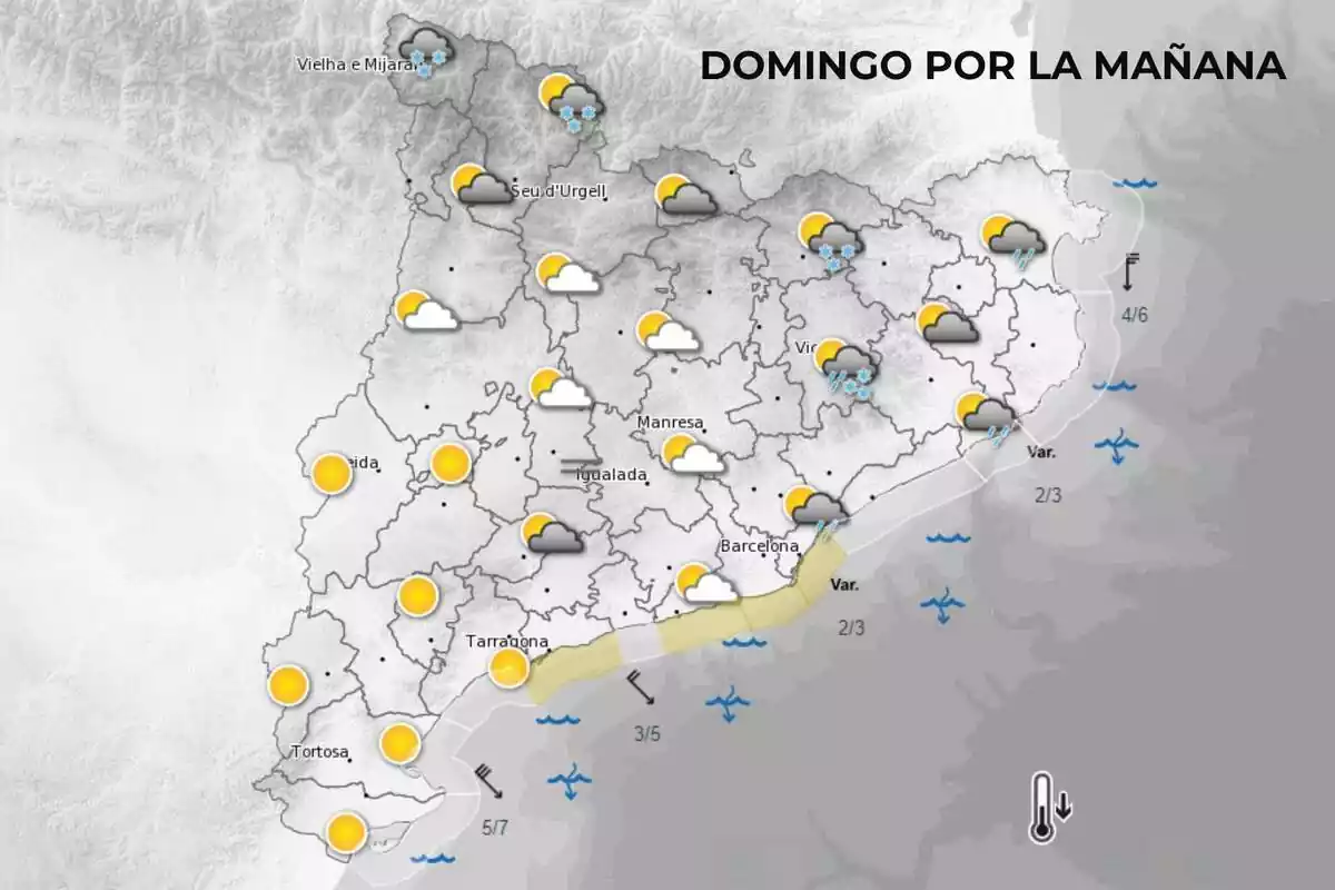 Mapa del Meteocat con la previsión para el domingo, 3 de marzo, por la mañana Mapa del Meteocat con la previsión para el domingo, 3 de marzo, por la mañana