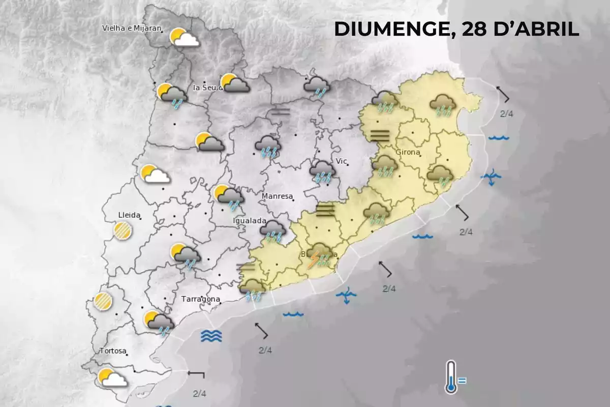 Map of the weather forecast in Catalonia this Sunday