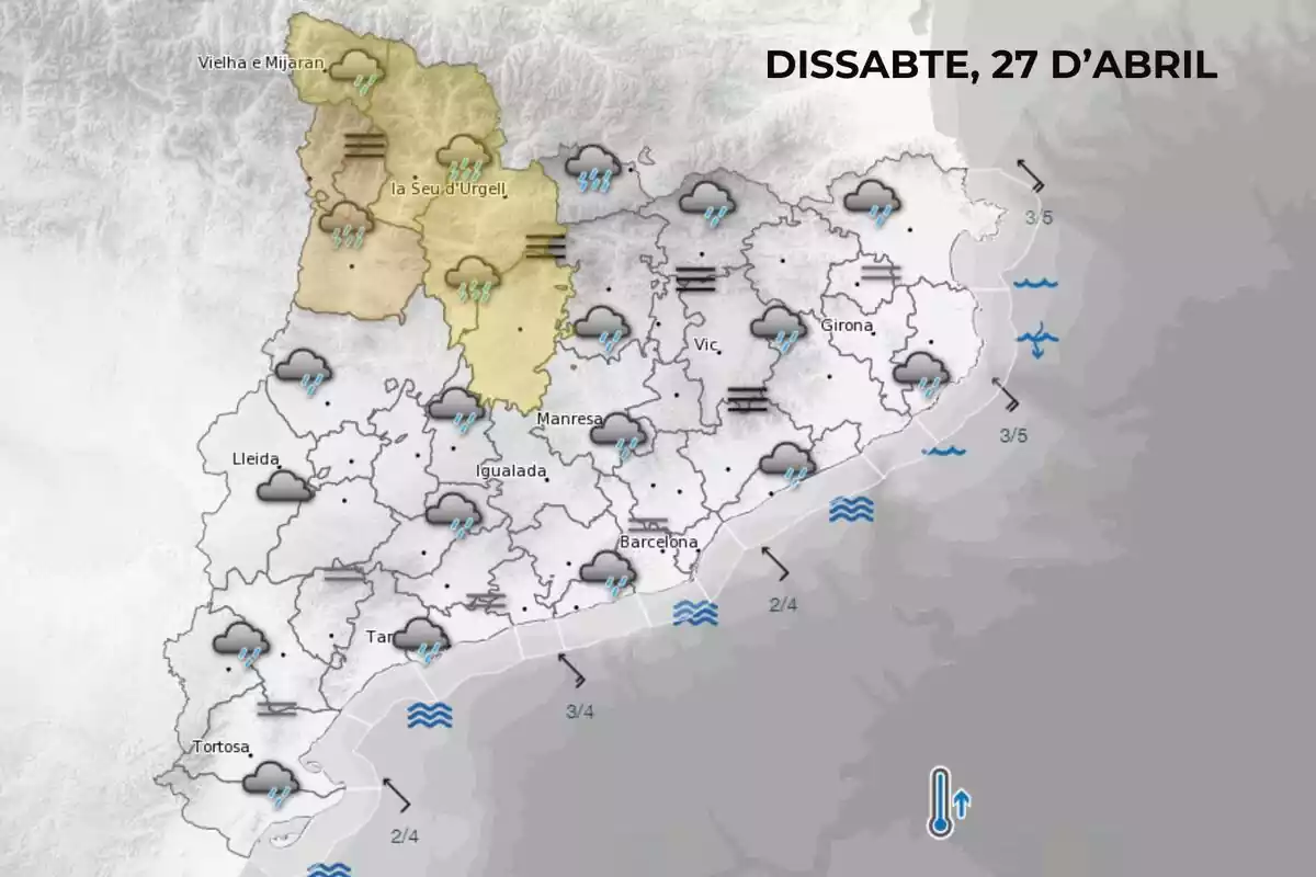 Map with Meteocat forecast for Saturday morning