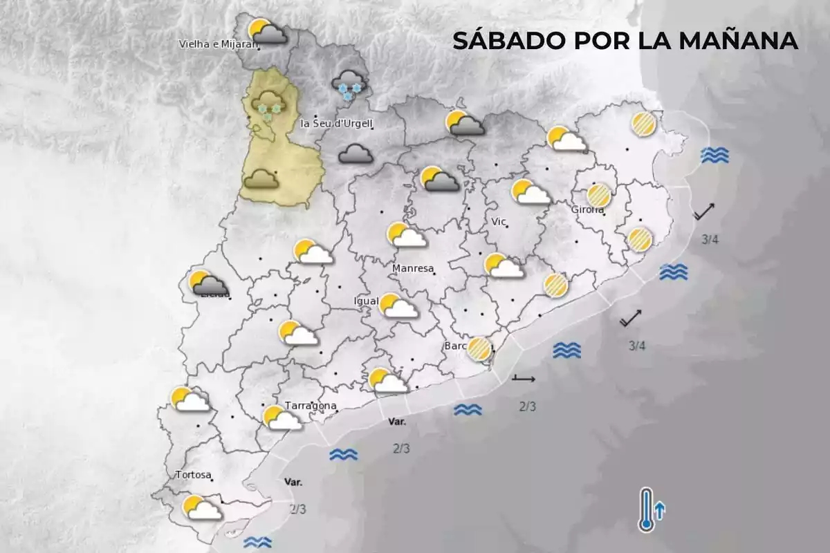 Captura del mapa del Meteocat con la previsión para el sábado, 2 de marzo por la mañana Captura del mapa del Meteocat con la previsión para el sábado, 2 de marzo por la mañana