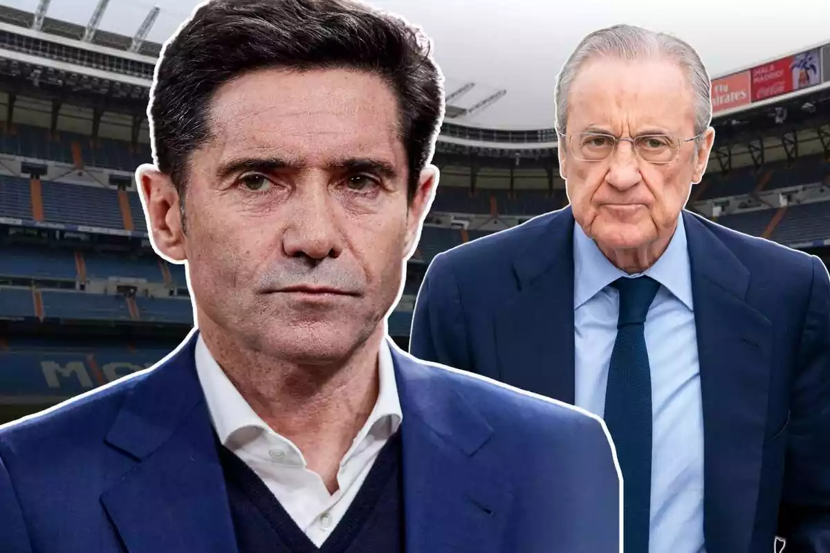 Imatge de Marcelino García Toral amb Florentino Pérez en una imatge del Santiago Bernabéu