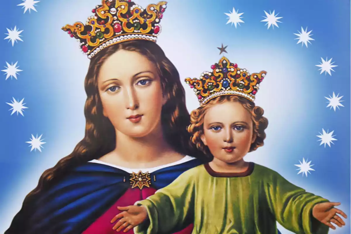 Imatge a color de la Verge Maria amb El Nen Jesús als braços