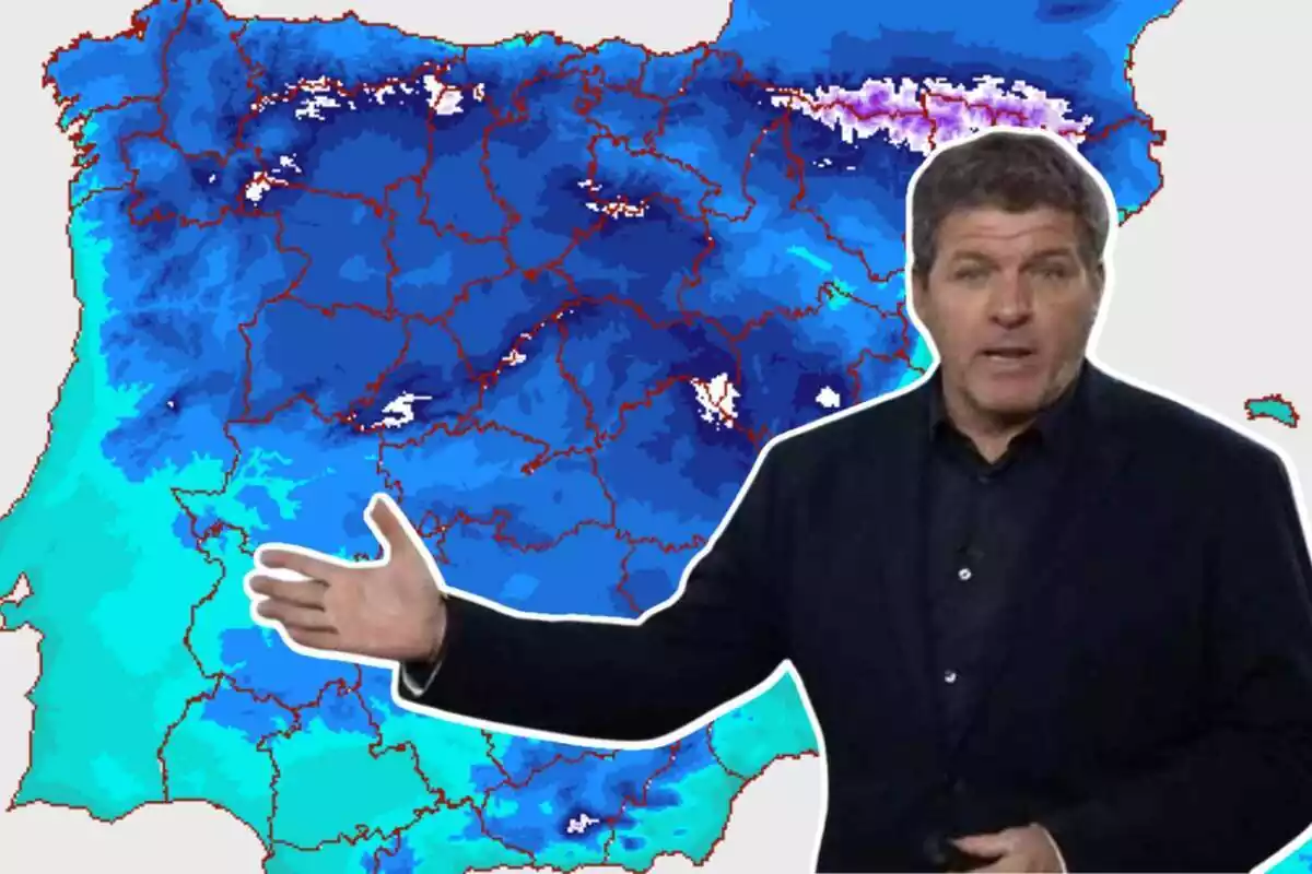 Muntatge amb Mario Picazo i un mapa de temperatures a Espanya