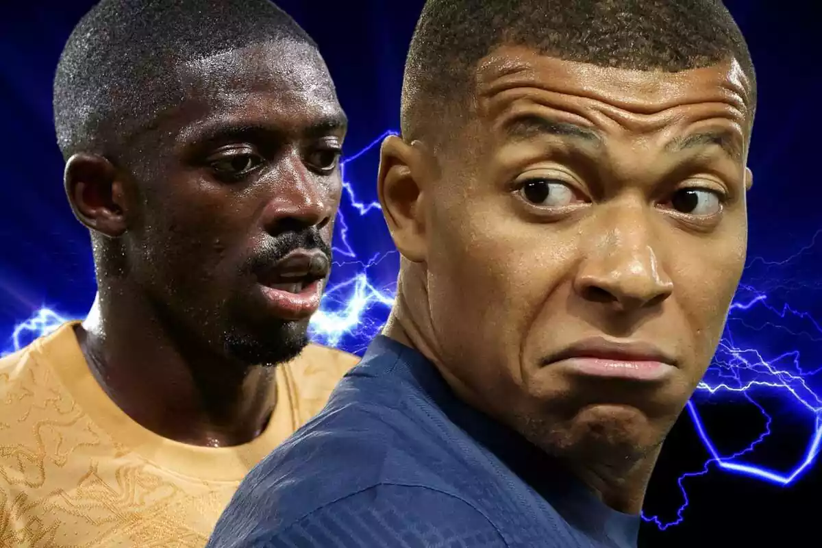 Kylian Mbappé amb cara de menyspreu amb Ousmane Dembélé