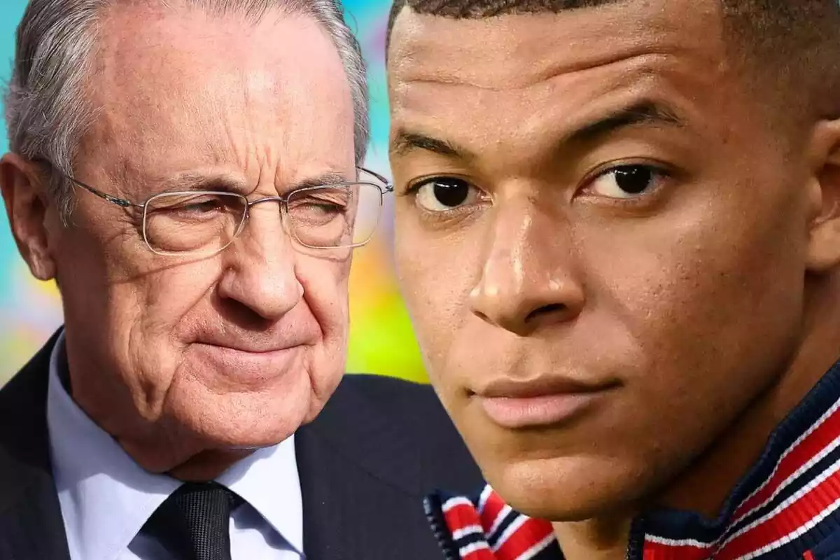 Kylian Mbappé en primer pla al costat de Florentino Pérez