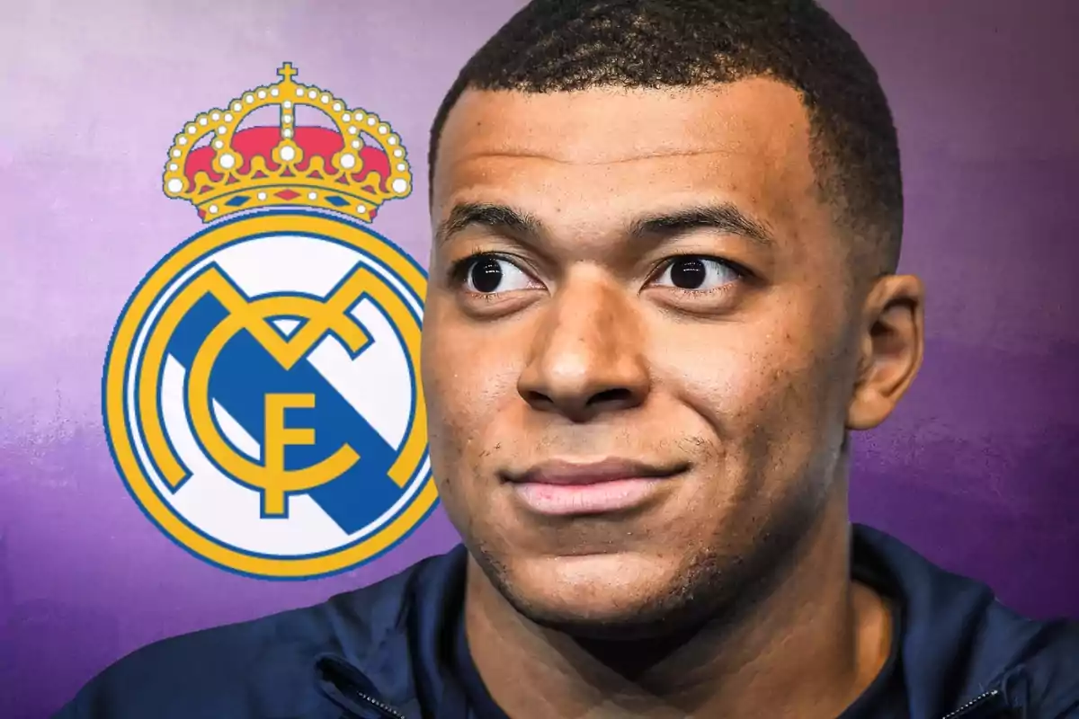 Kylian Mbappé i l'escut del Reial Madrid