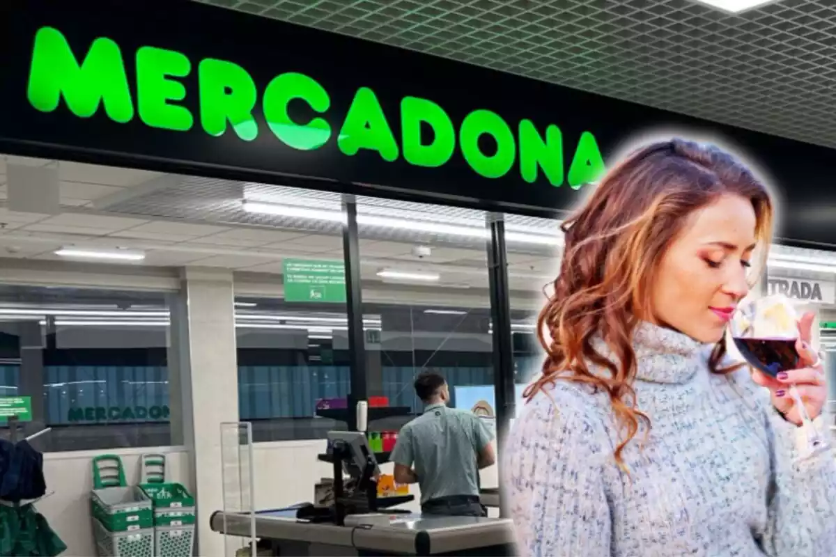 Dona bevent vi negre de Mercadona