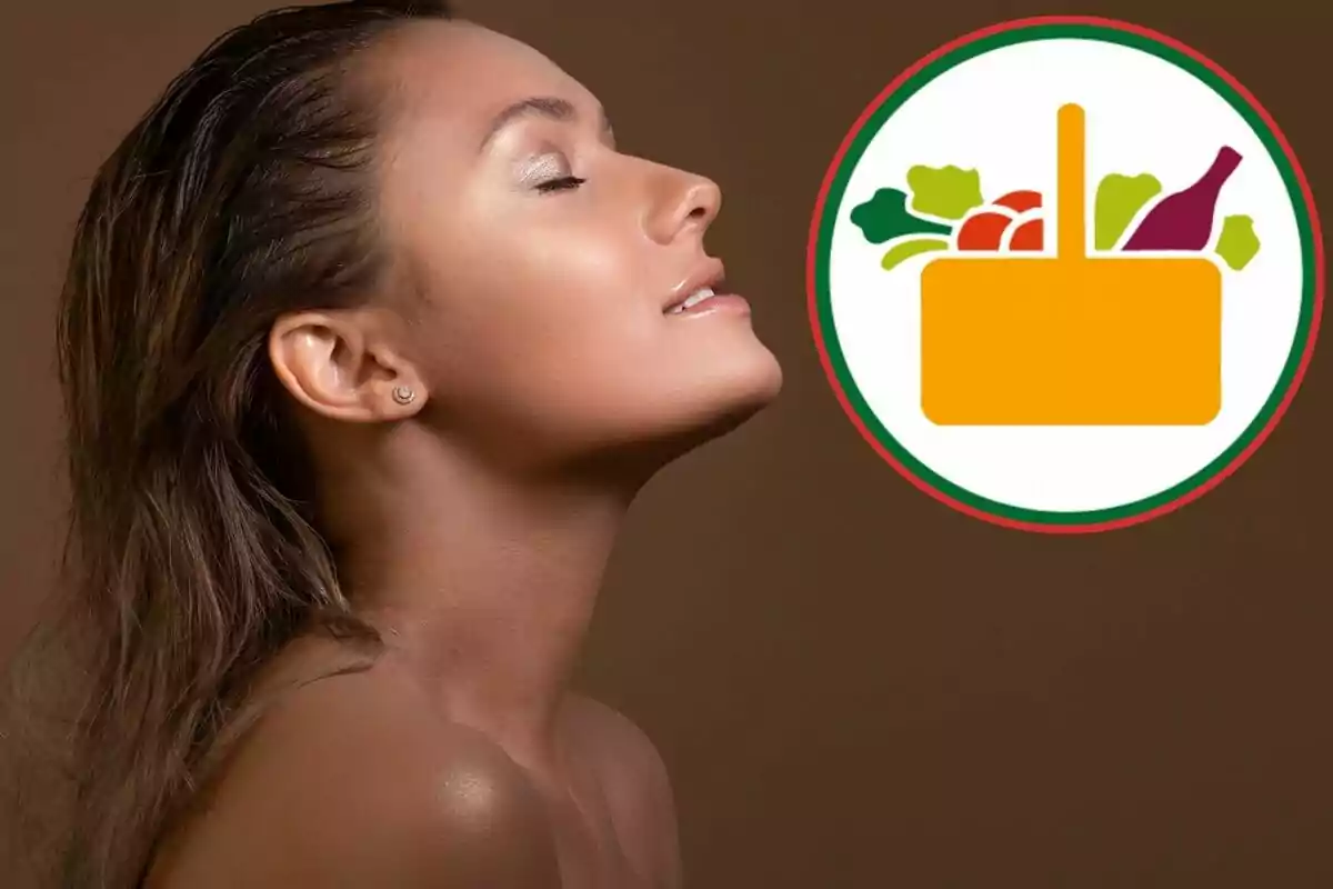 Una persona amb el rostre de perfil i els ulls tancats al costat d'una icona d'una cistella d'aliments. Una persona amb el rostre de perfil i els ulls tancats al costat d'una icona d'una cistella d'aliments.