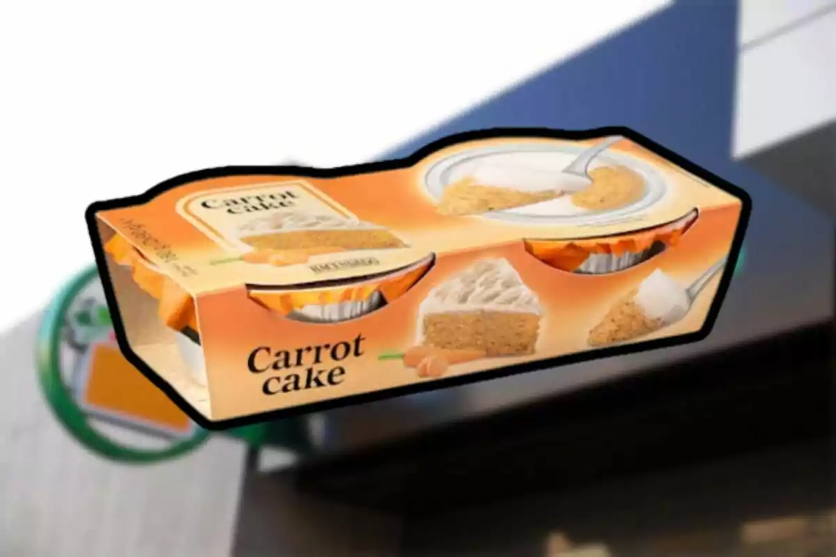 Carrot cake dessert container with product images on the packaging.