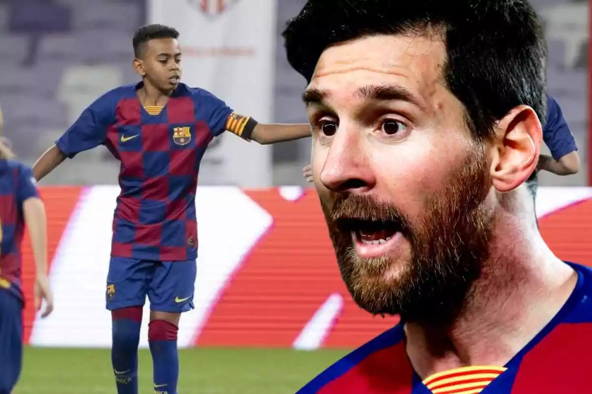 Leo Messi en primer pla amb una foto de la perla del Barça Lamine Yamal.