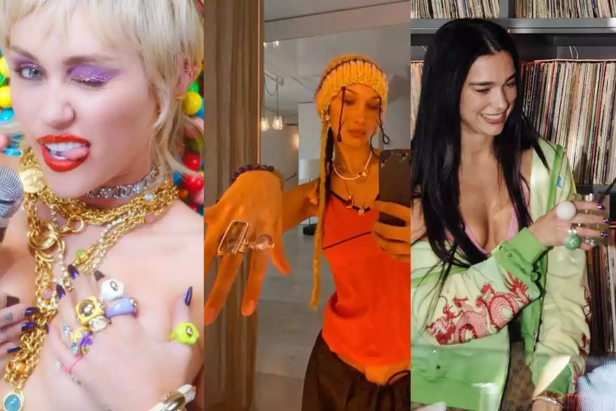 Miley Cyrus, Bella Hadid i Dua Lipa amb anells de La Manso Miley Cyrus, Bella Hadid i Dua Lipa amb anells de La Manso