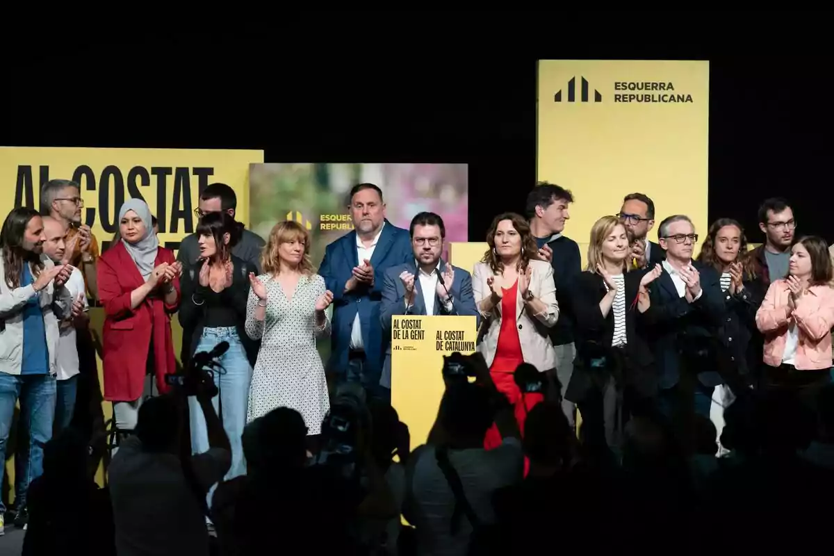 El president de la Generalitat de Catalunya i candidat d'ERC a la reelecció, Pere Aragonès, compareix després del recompte de vots durant el seguiment de la jornada electoral d'eleccions autonòmiques de Catalunya, al Pavelló Estació del Nord, el 12 de maig de 2024 , a Barcelona, Catalunya