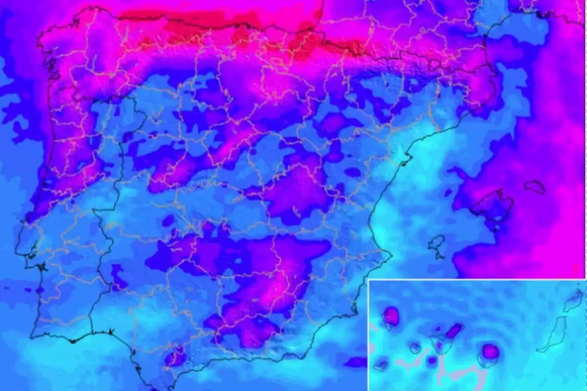 Mapa amb les possibles acumulacions de pluja aquesta setmana a Espanya Mapa amb les possibles acumulacions de pluja aquesta setmana a Espanya