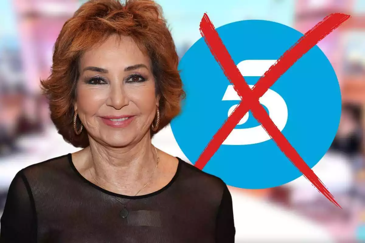 Muntatge d'Ana Rosa Quintana i el logotip de Telecinco ratllat