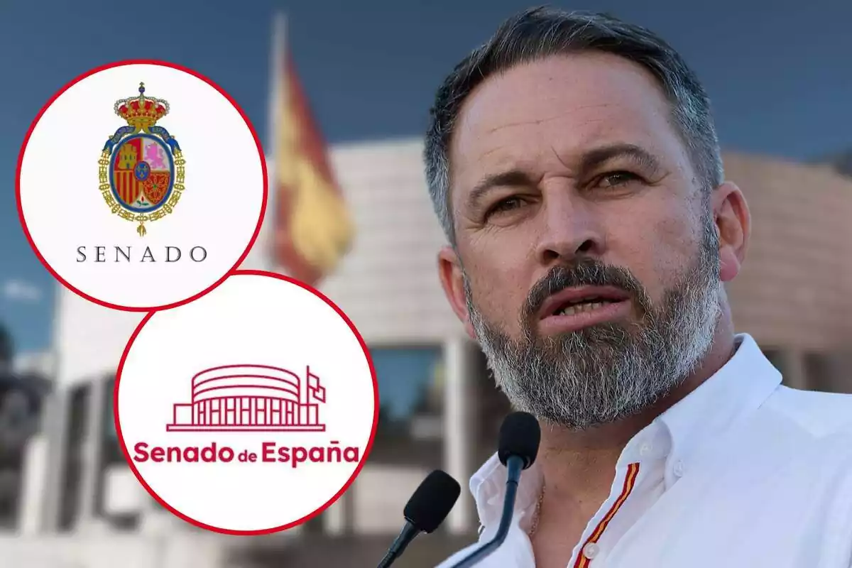 Muntatge de Santiago Abascal i els logos del Senat