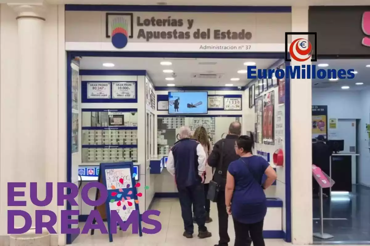 Muntatge amb una Administració de Loteria, el logotip d'Euromilions i el d'Eurodreams