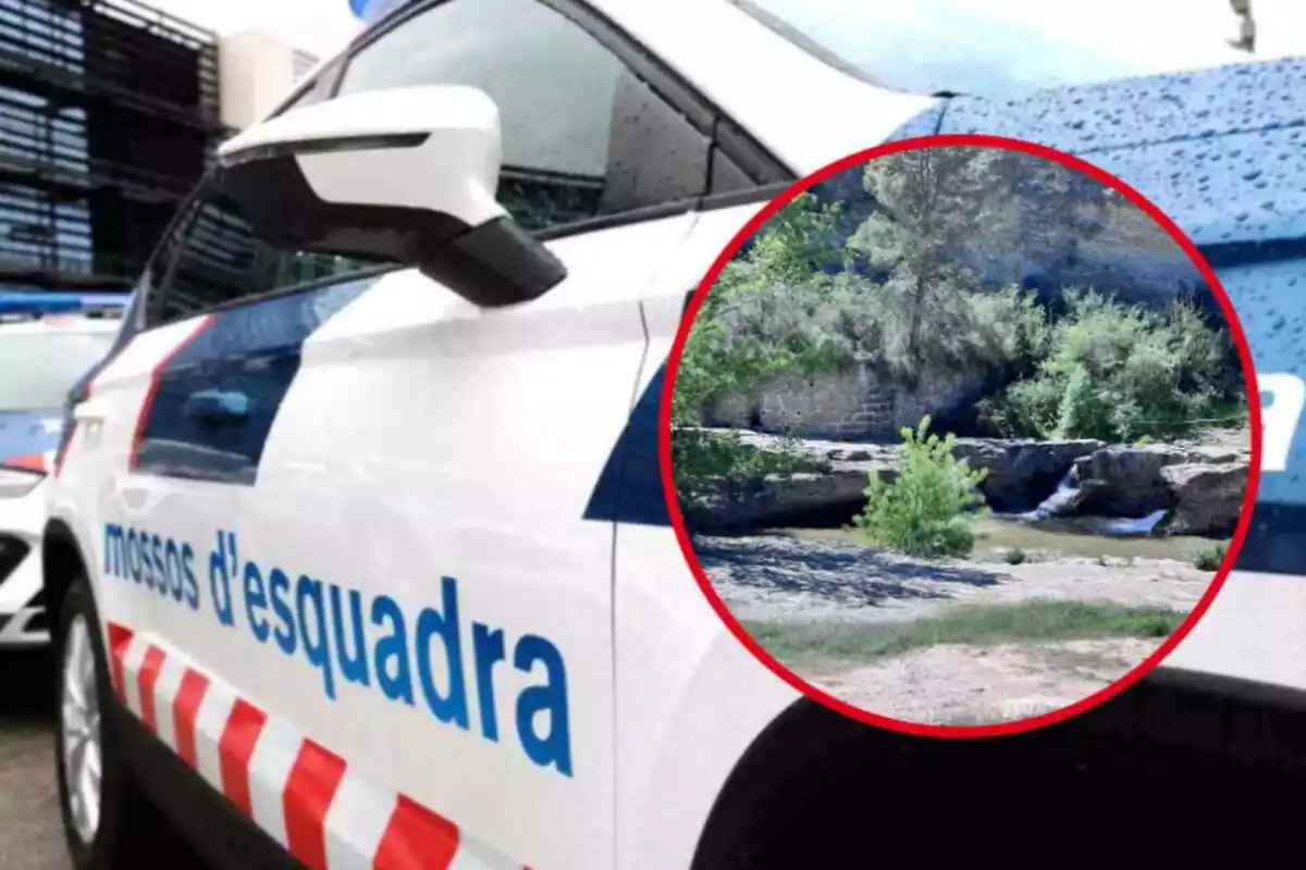 Muntatge amb un cotxe dels Mossos d'Esquadra i un riu