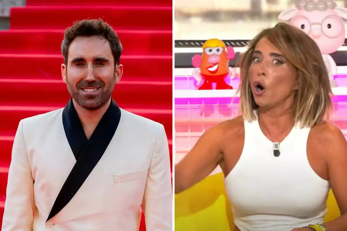 Aitor Albizua i María Patiño en diferents contextos, un en una catifa vermella i l'altra en un plató de televisió amb joguines de fons. Aitor Albizua i María Patiño en diferents contextos, un en una catifa vermella i l'altra en un plató de televisió amb joguines de fons.