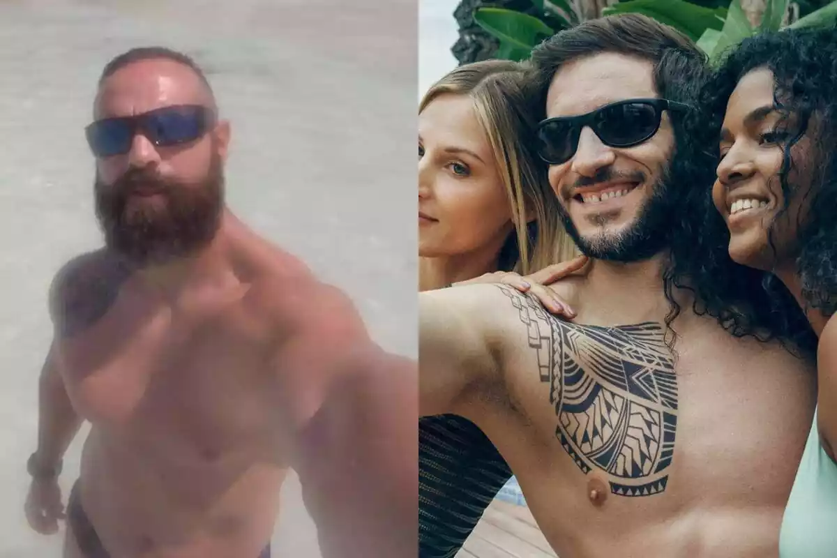 Montaje de Albert López y Quim Gutierrez en la playa sin camiseta