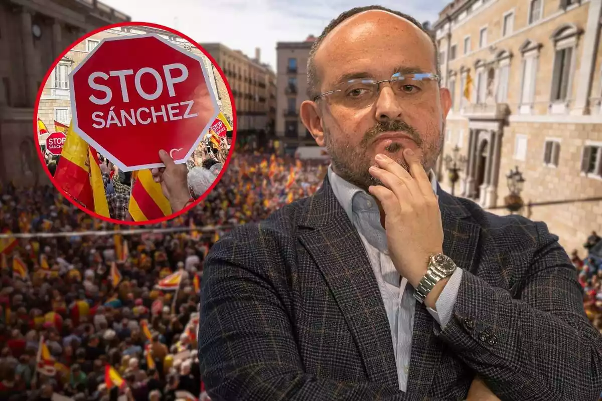 Muntatge d'Alejandro Fernández a la manifestació de Barcelona contra l'amnistia