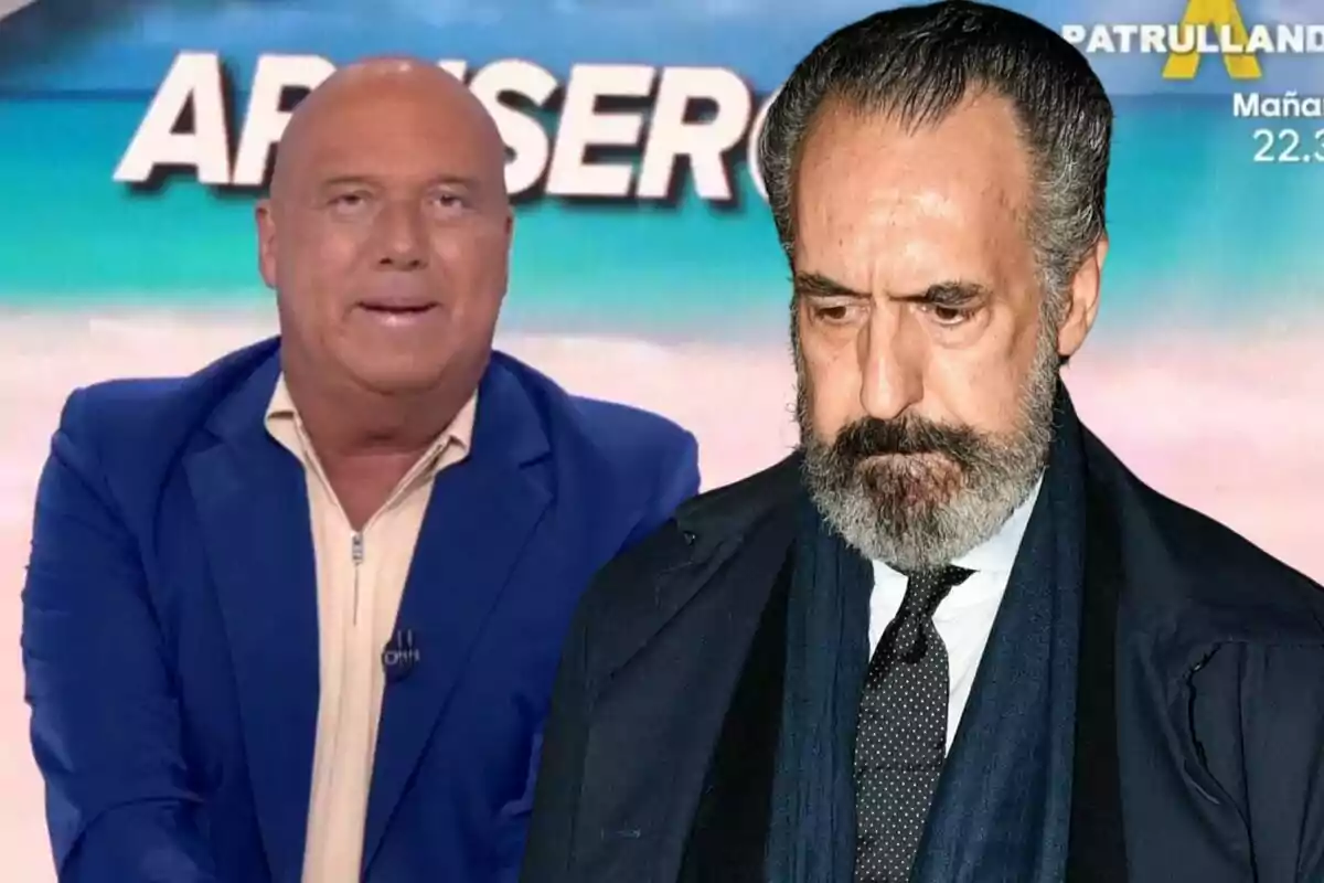 Alfonso Arús i Jaime de Marichalar, un calb amb vestit blau i un altre amb barba i vestit fosc, apareixen a la imatge amb un fons d'un programa de televisió.