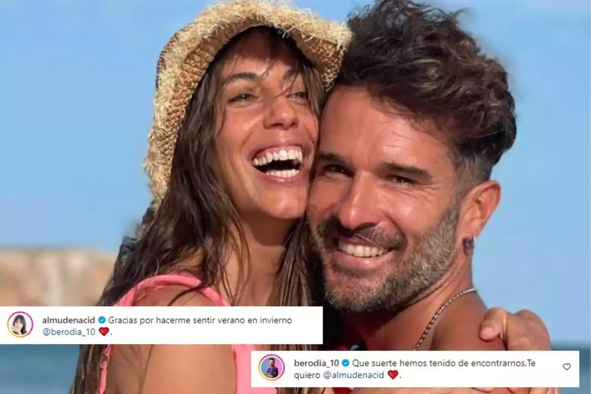 Muntatge amb Almudena Cid rient amb un barret de palla i Gerardo Berodia somrient, amb els seus missatges a Instagram