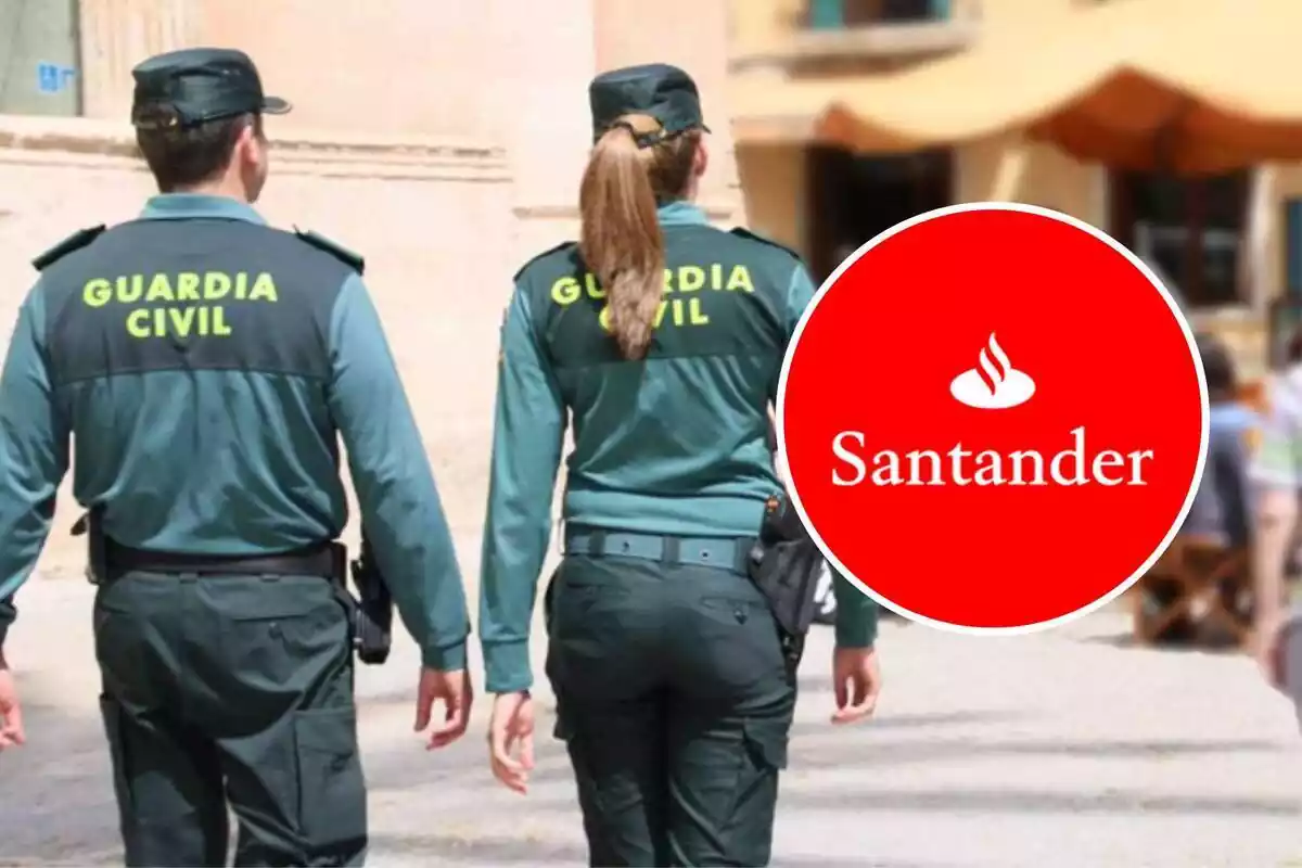 Muntatge amb dos agents de la Guàrdia Civil i un logotip del banc Santander