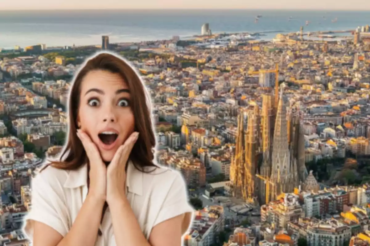 Muntatge de Barcelona i una dona sorpesa