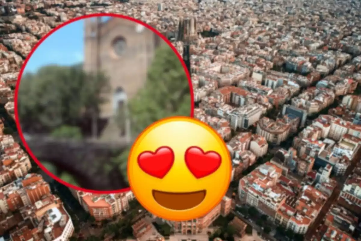 Muntatge de Barcelona amb Sant Joan de les Fonts i una emoticona de cors