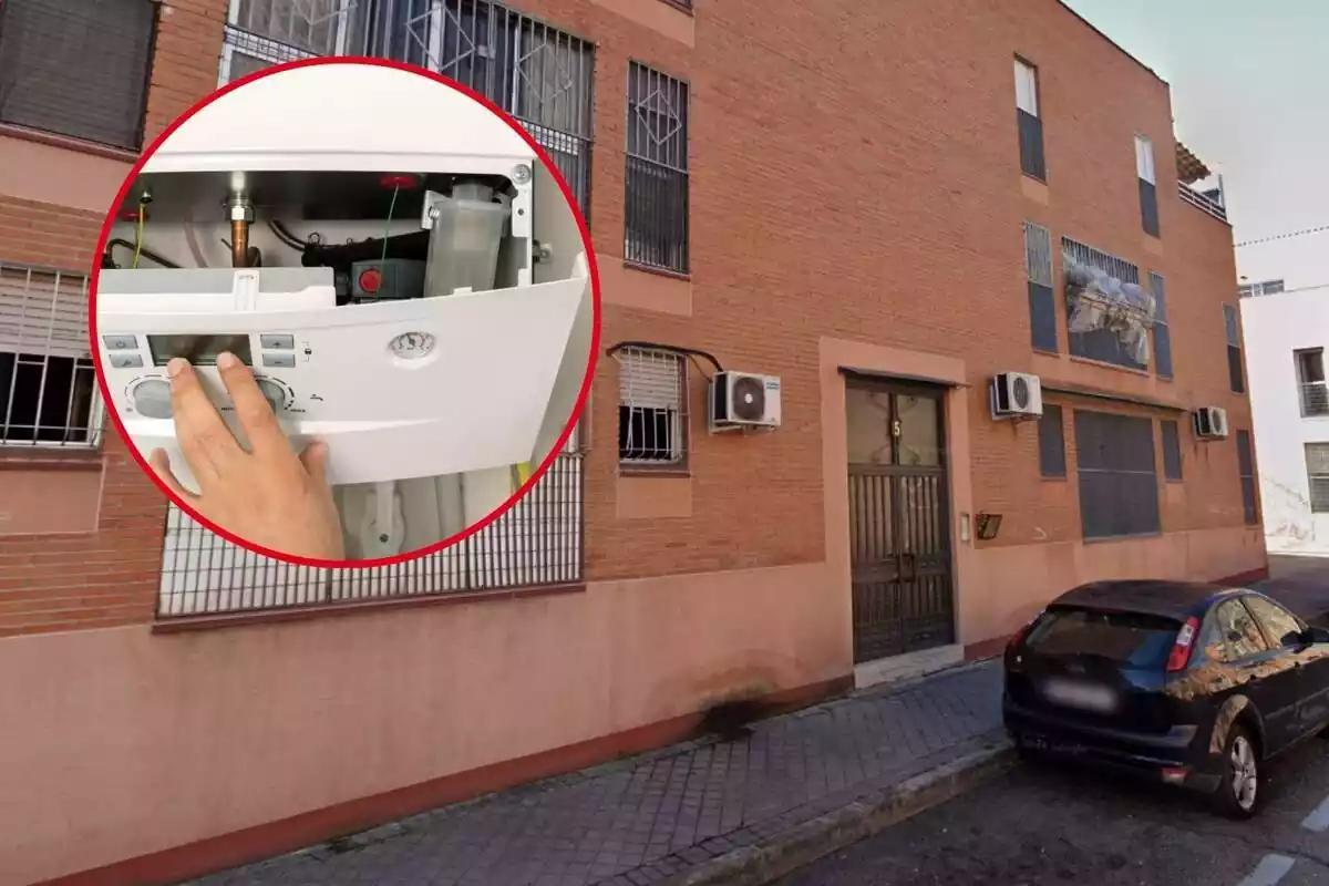 Muntatge d'un habitatge al carrer Guadix, Madrid, i una caldera oberta