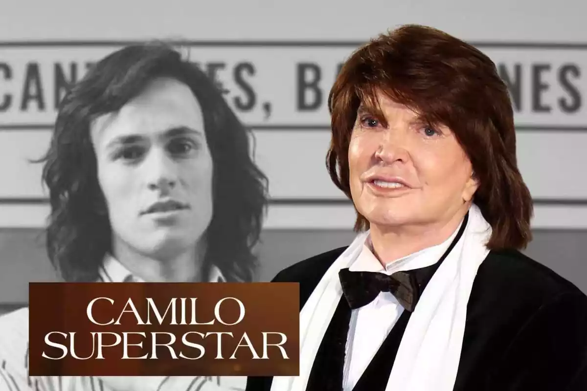 Muntatge amb el personatge de Camilo Sesto a 'Camilo Superstar', ell posant i el logo de la sèrie