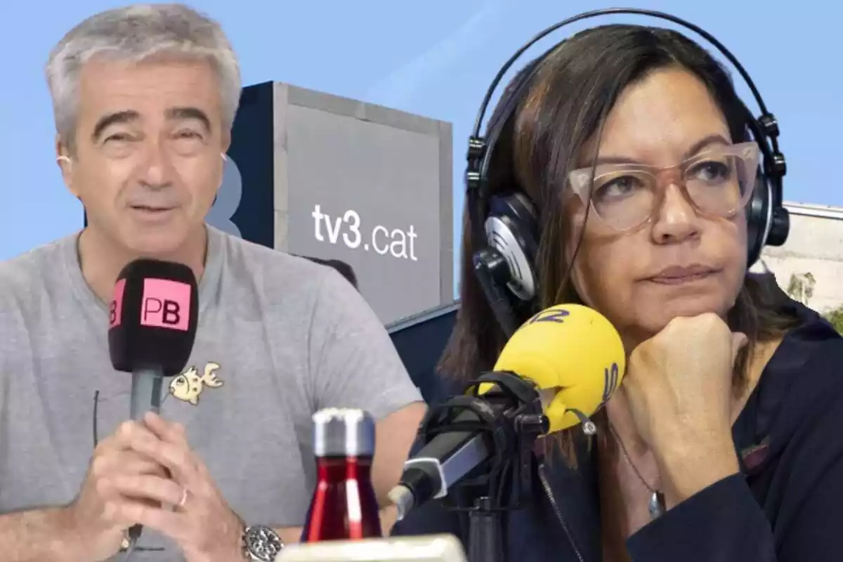 Muntatge de Carles Francino i Ànegls Barceló i els estudis de TV3