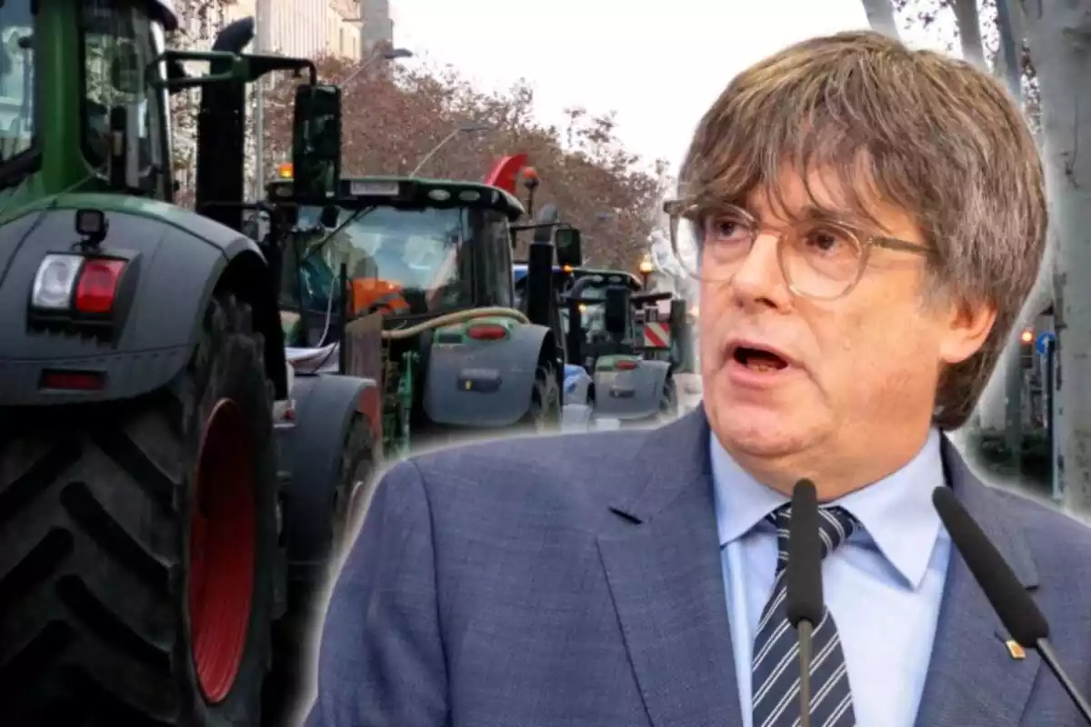 Muntatge de Carles Puigdemont amb els tractors de Barcelona