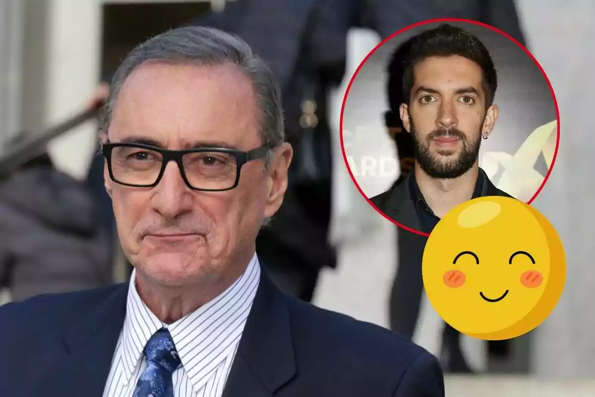 Carlos Herrera amb ulleres i vestit apareix en primer pla, mentre que en un cercle vermell a la cantonada superior dreta es mostra David Broncano amb barba i un emoji somrient.