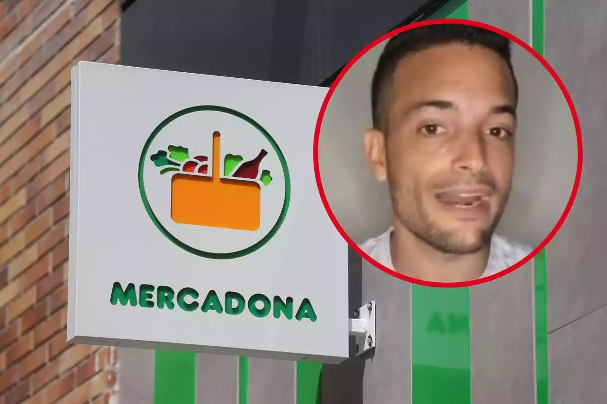 Muntatge amb un rètol amb el logotip de Mercadona i un cercle amb la cara de l'influencer Álvaro Fitness