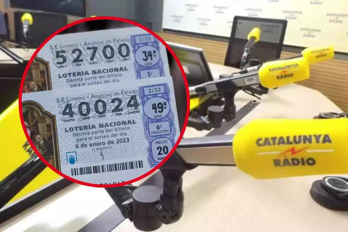 Muntatge dels estudis de Catalunya Ràdio i dues butlletes de Loteria Nacional