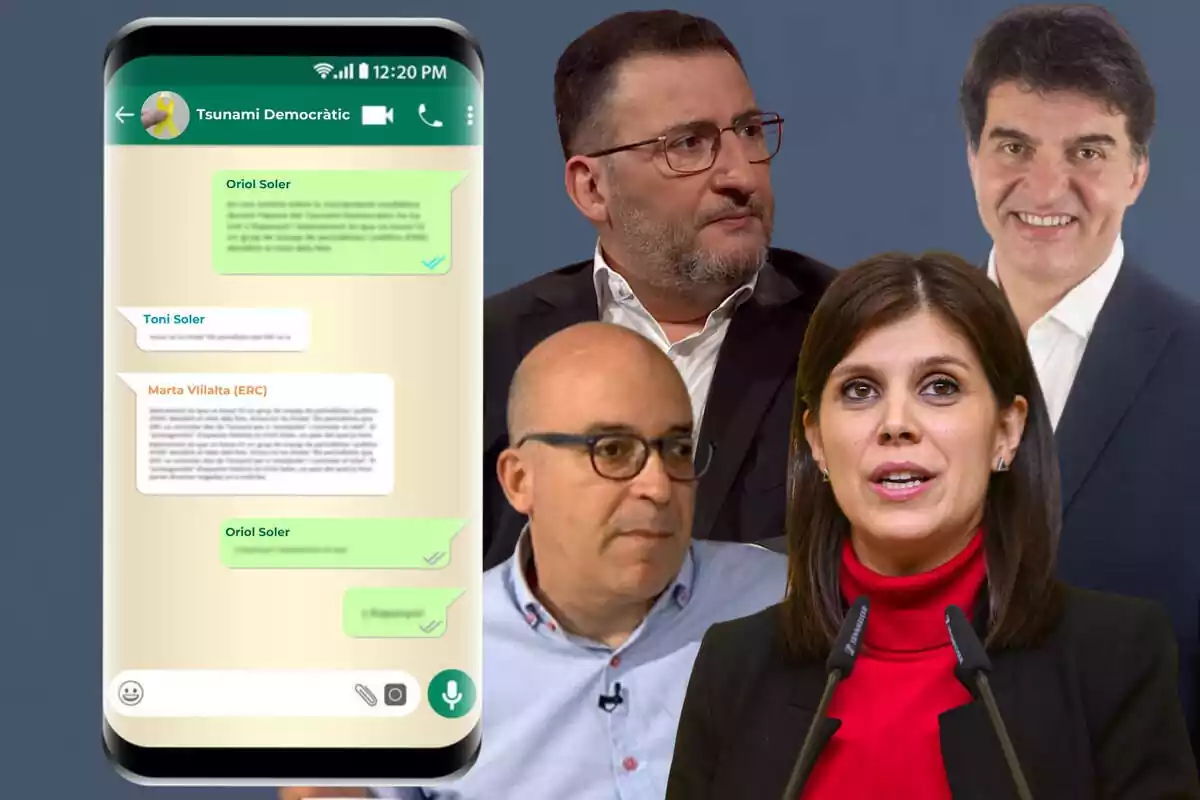 Muntatge d'Oriol Soler, Toni Soler, Marta Vilalta i Sergi Sabrià amb un xat de Whatsapp