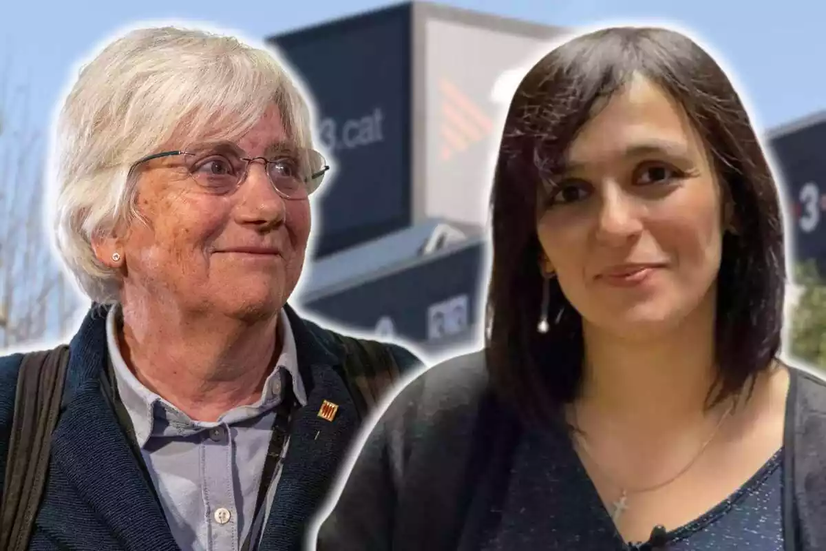 Muntatge de Sílvia Orriols i Clara Ponsatí amb TV3 de fons