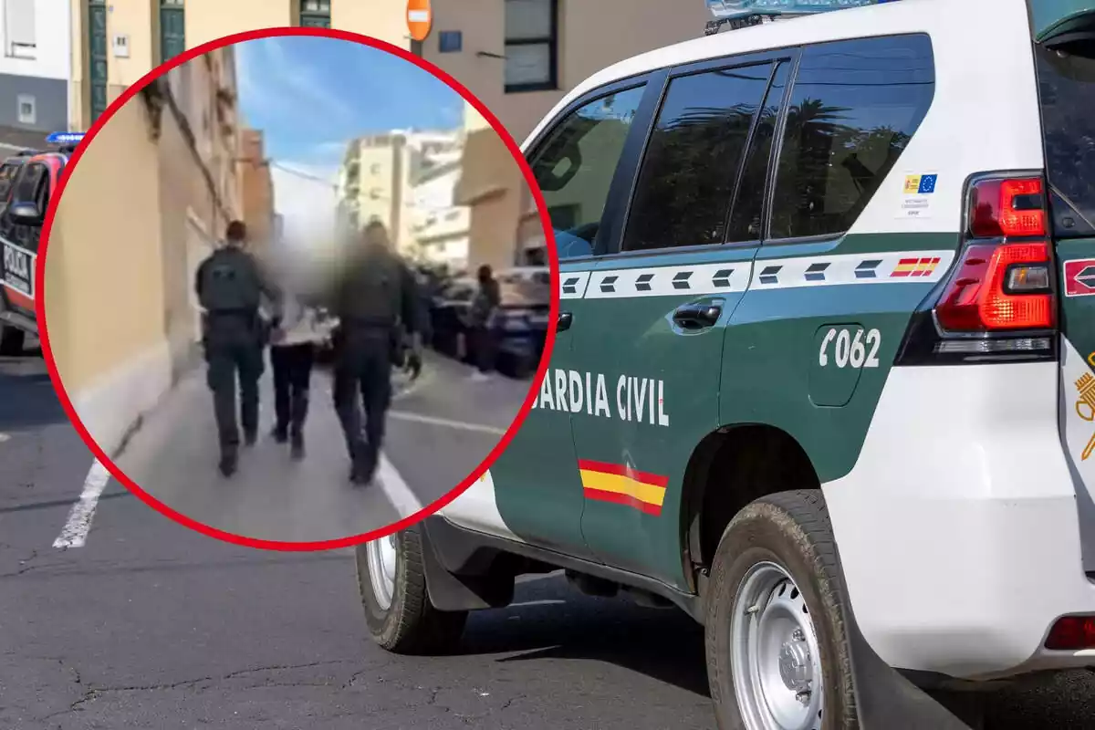 Muntatge de la detenció d'un gihadista i un cotxe de la guàrdia civil