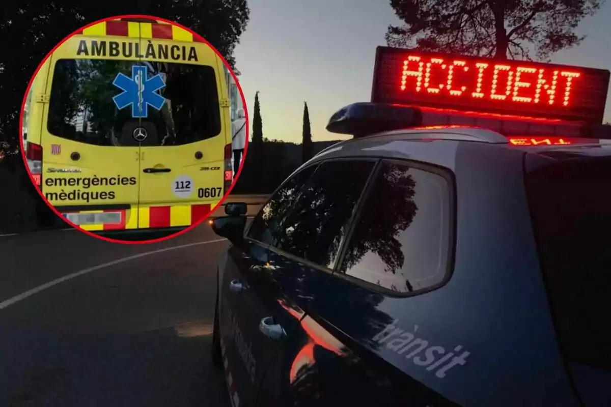 Ambulància i cotxe de policia a l'escena d'un accident.