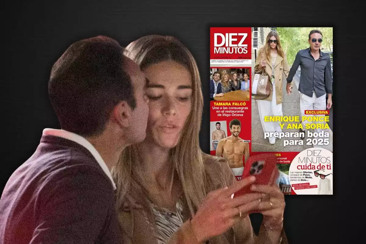 Muntatge amb Ana Soria i Enrique Ponce al costat de la portada de 'Dies Minutos'