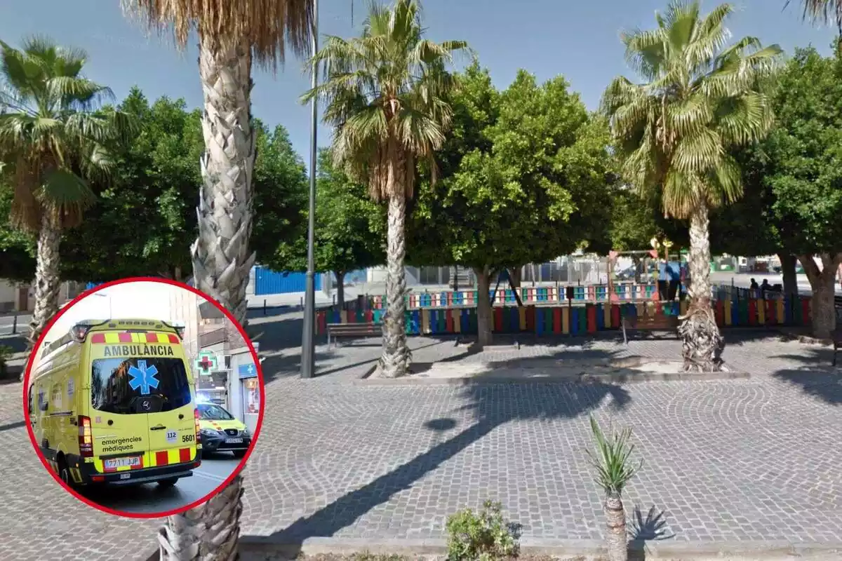 Muntatge amb fotos d'una ambulància i de la plaça Capuchinos d'Oriola a Alacant
