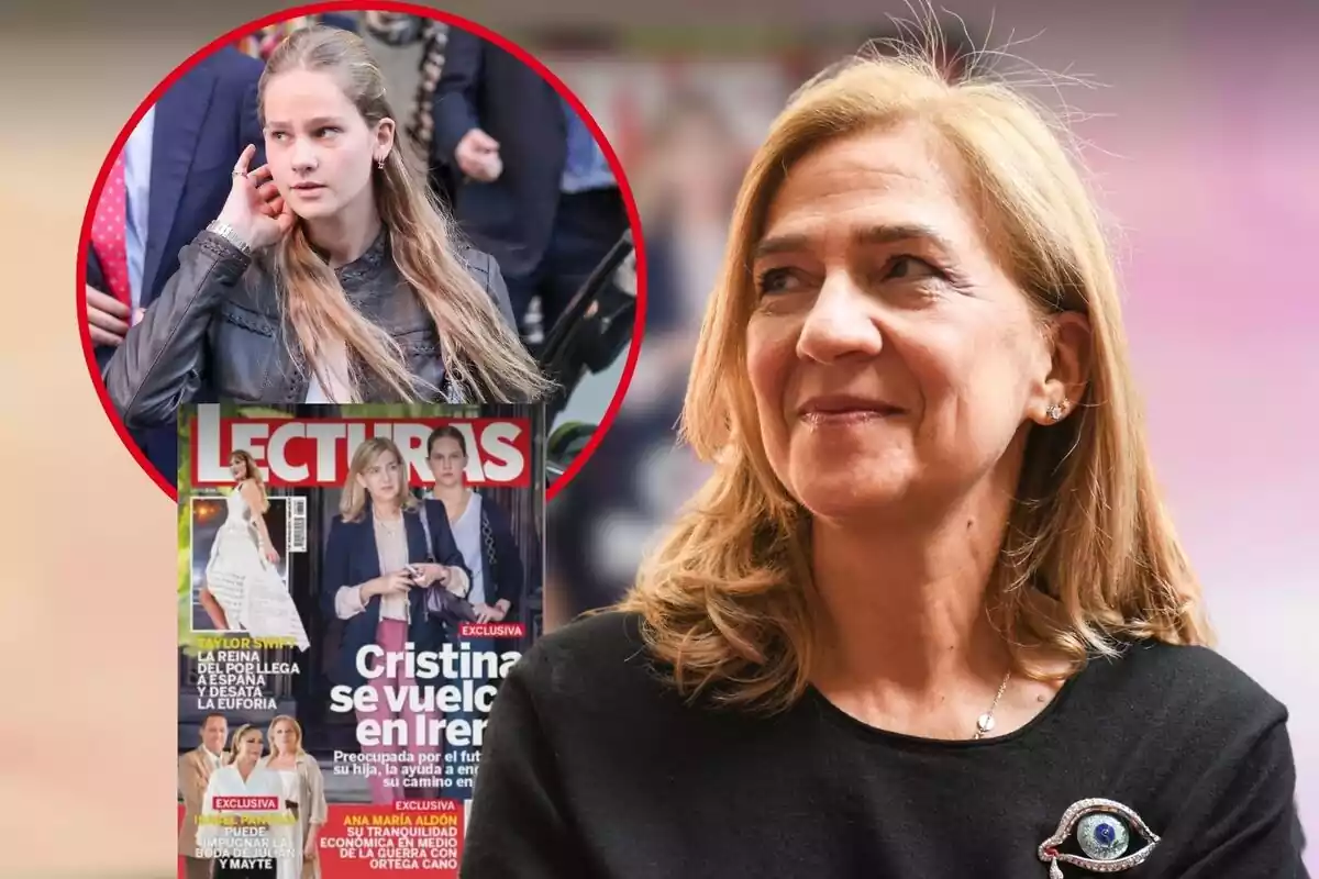 Muntatge amb la infanta Cristina amb una imatge d'Irene Urdangarin i la portada de 'Lecturas'