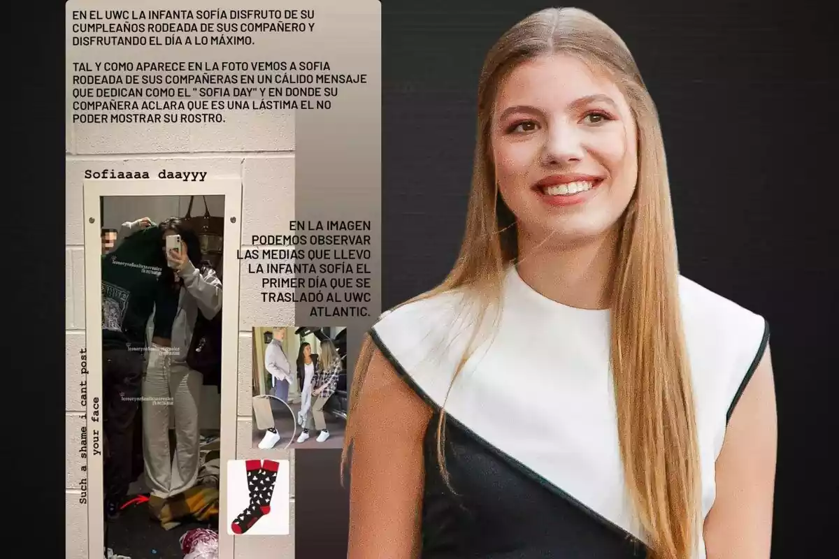 Muntatge amb la infanta Sofia al costat de la captura en què el feliciten l'aniversari les amigues