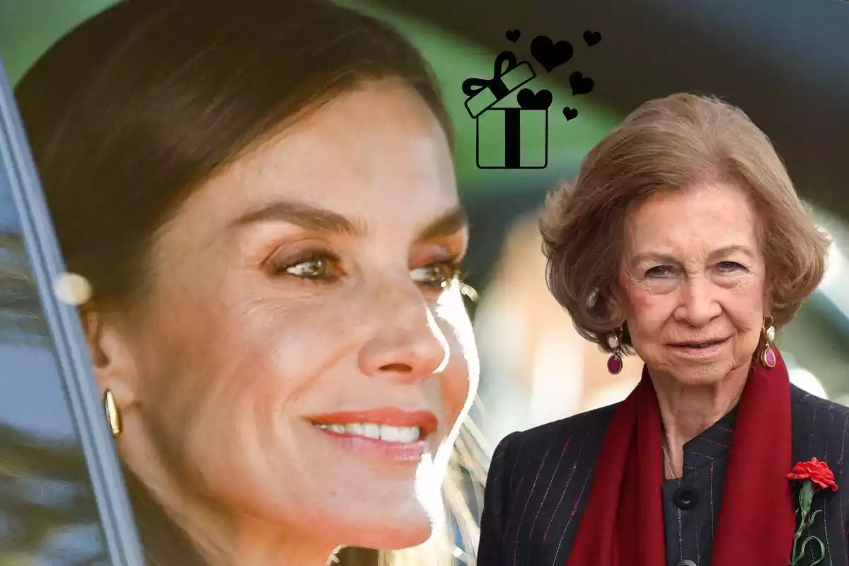 Muntatge amb Letizia somrient i la reina Sofia