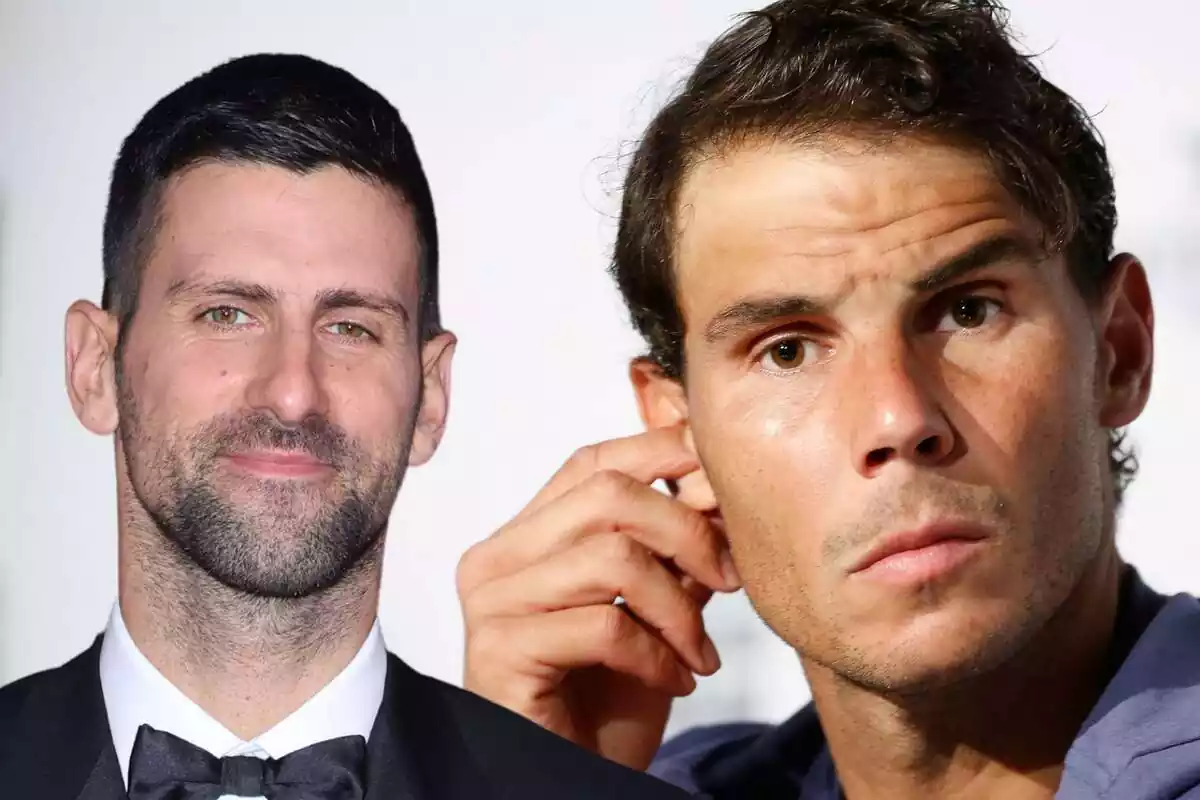 Muntatge amb les cares de Rafa Nadal i Novak Djokovic amb la cara seriosa Muntatge amb les cares de Rafa Nadal i Novak Djokovic amb la cara seriosa