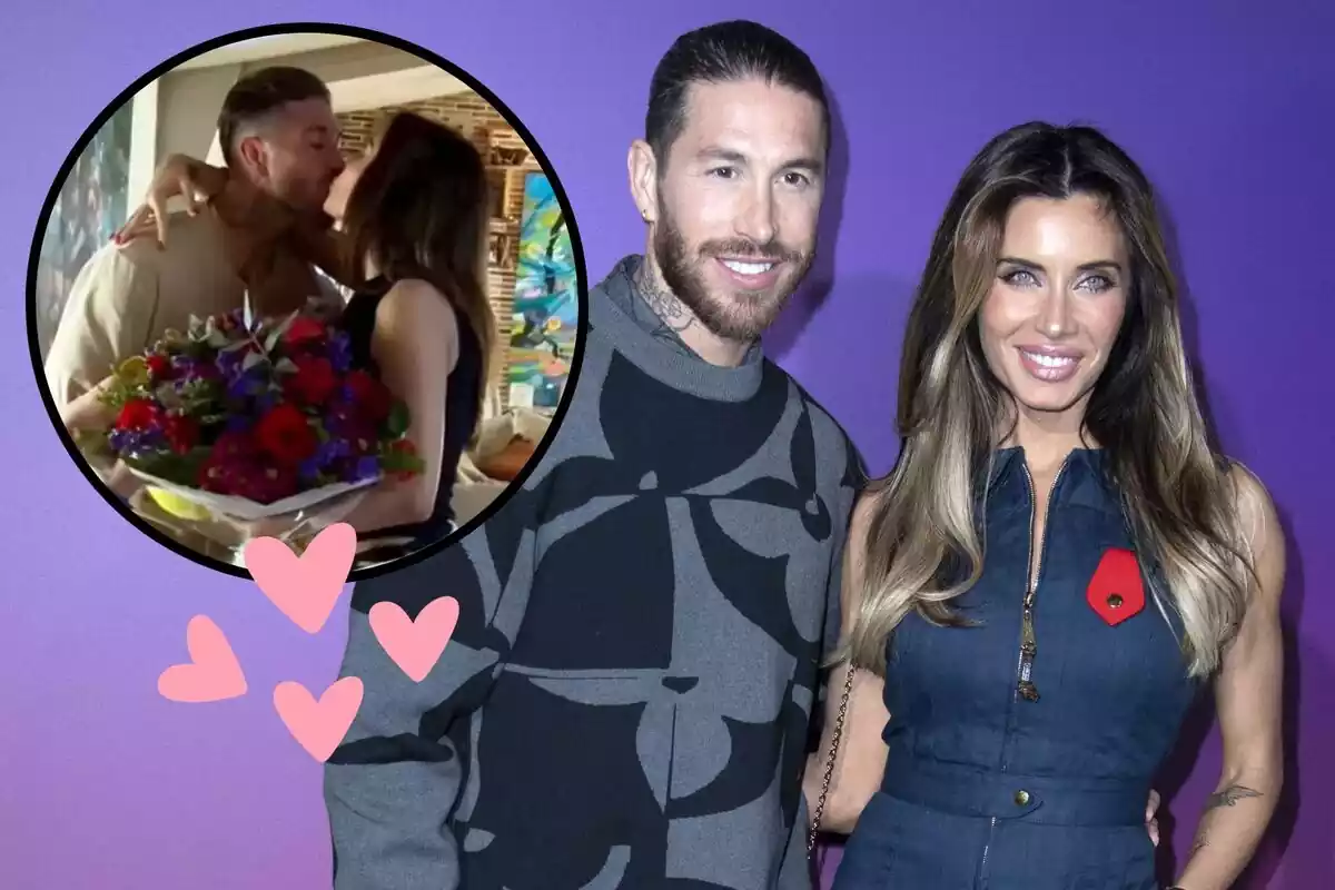 Muntatge amb Sergio Ramos i Pilar Rubio amb la captura del petó entre la parella