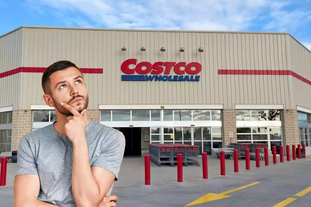 Muntatge d´un supermercat Costco i un home pensatiu